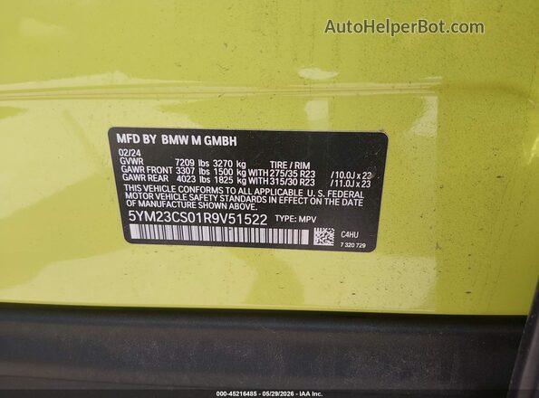 5YM23CS01R9V51522 2024 BMW XM Green ძრავის განყოფილების ხედი