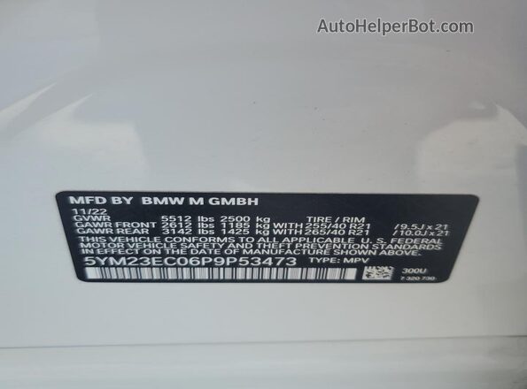 5YM23EC06P9P53473 2023 BMW X4 White VIN կոդի պիտակի տեսք