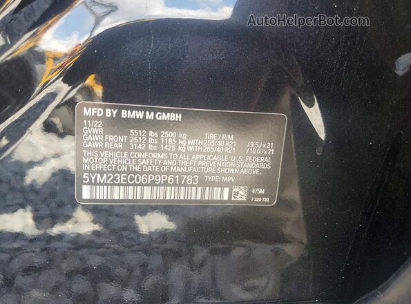 5YM23EC06P9P61783 2023 BMW X4 Черный Вид наклейки с VIN-кодом