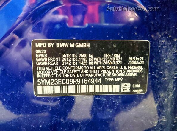5YM23EC09R9T64944 2024 BMW X4 Blue Widok naklejki z numerem VIN