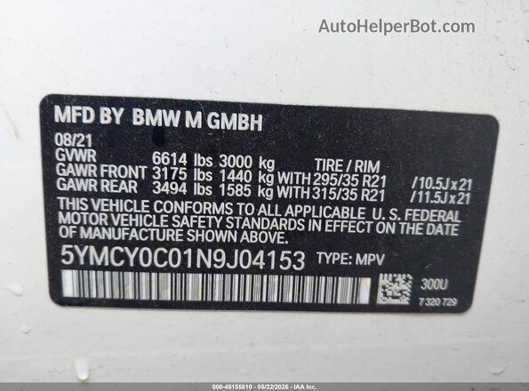 5YMCY0C01N9J04153 2022 BMW X6 M White Engine compartment view