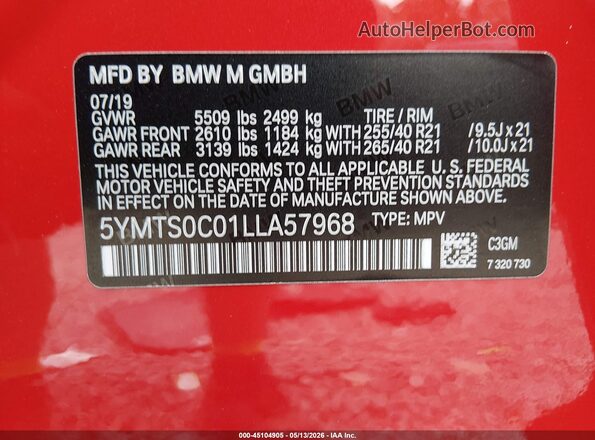 5YMTS0C01LLA57968 2020 BMW X3 Red Вид підкапотного простору