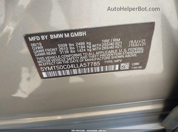 5YMTS0C04LLA57785 2020 BMW X3 Gray Engine compartment view