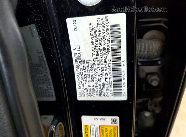 1HGCY1F2XPA037812 2023 HONDA ACCORD Black VIN კოდის სტიკერის ხედი