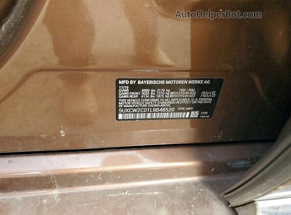 5UXCW2C01L9B48520 2020 BMW X7 Brown Vista de la etiqueta del VIN