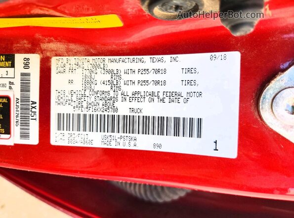 5TFEY5F16KX245780 2019 TOYOTA TUNDRA Red VIN sticker view
