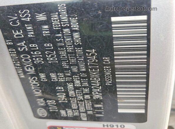 3KPA24ABXKE179454 2019 KIA RIO Silver 