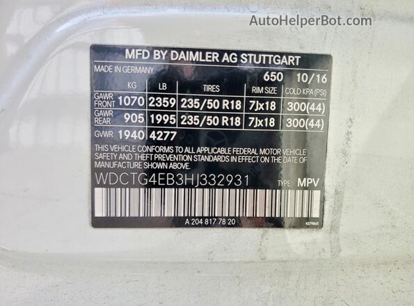 WDCTG4EB3HJ332931 2017 MERCEDES-BENZ GLA White 