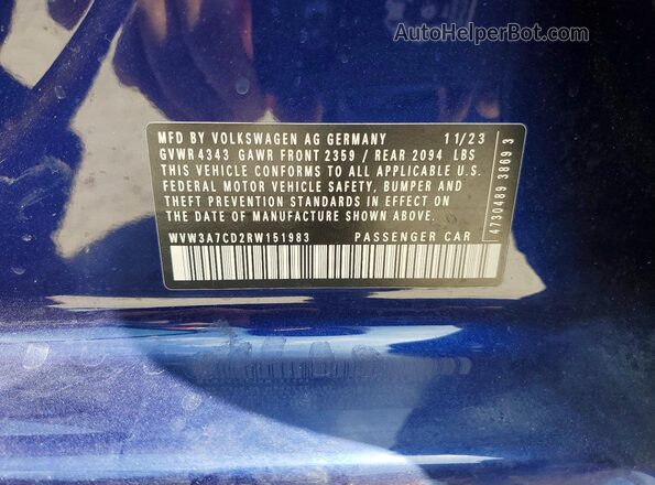 WVW3A7CD2RW151983 2024 VOLKSWAGEN GTI Blue 360 interior view