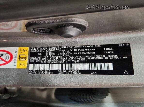 2T2ZZMCA0KC139011 2019 LEXUS RX Gray 