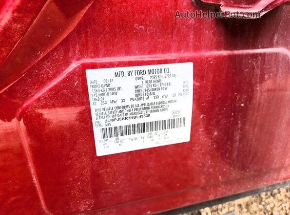 2LMPJ8KR3HBL49539 2017 LINCOLN MKX Red 