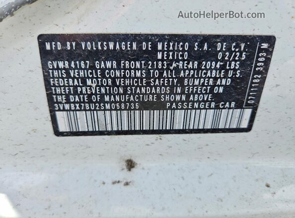 3VWBX7BU2SM058735 2025 VOLKSWAGEN JETTA Белый 