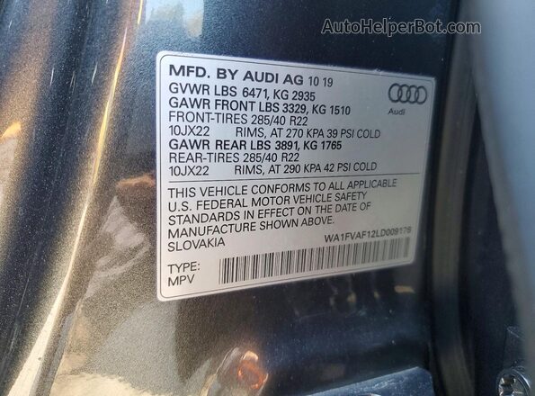 WA1FVAF12LD009176 2020 AUDI Q8 Gray 360 interior view