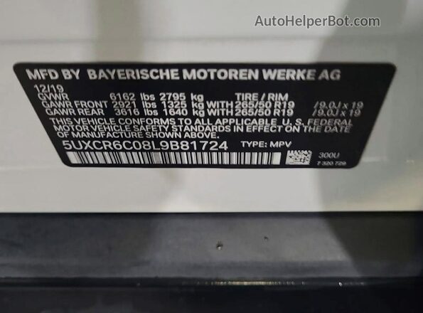5UXCR6C08L9B81724 2020 BMW X5 White Widok tylnych siedzeń