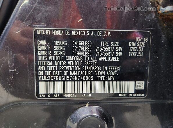 3CZRU6H57GM748809 2016 HONDA HR-V Charcoal 