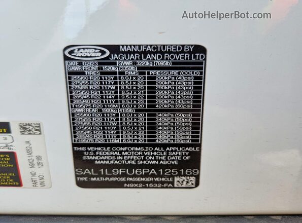 SAL1L9FU6PA125169 2023 LAND ROVER RANGE White Widok wnętrza 360 stopni