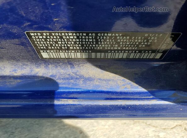 WVWWF7AU0HW171259 2017 VOLKSWAGEN GOLF Blue 