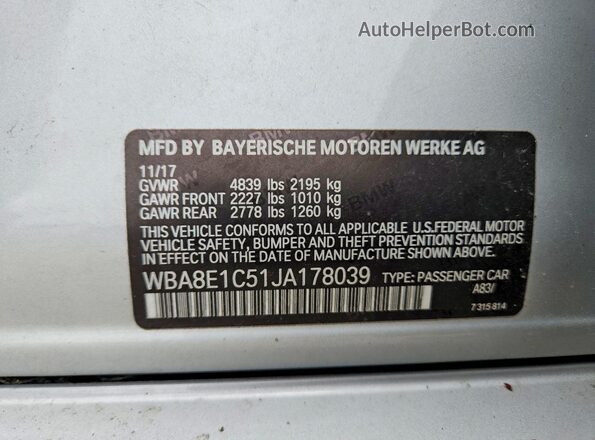 WBA8E1C51JA178039 2018 BMW 7 SERIES Серебряный 