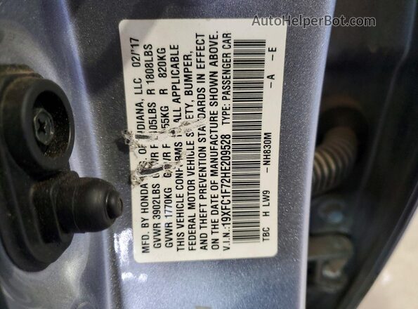 19XFC1F72HE209528 2017 HONDA CIVIC Gray Вид наклейки з VIN-кодом