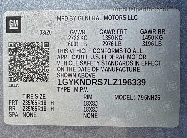 1GYKNDRS7LZ196339 2020 CADILLAC XT5 Gray 