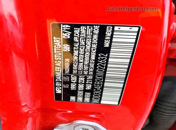WDD3G4EB2KW022632 2019 MERCEDES-BENZ A Red 