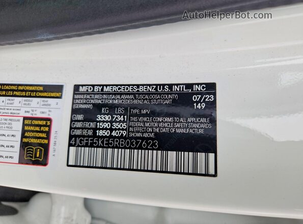 4JGFF5KE5RB037623 2024 MERCEDES-BENZ GLS White Вид наклейки з VIN-кодом