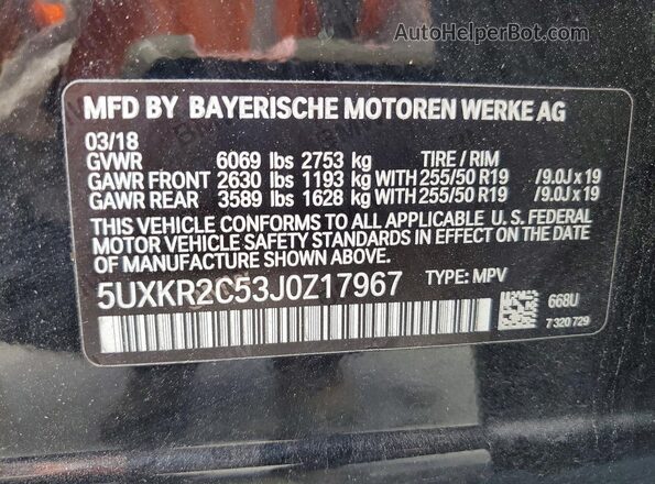 5UXKR2C53J0Z17967 2018 BMW X5 Black 