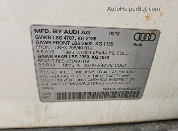 WA1HCCFS5JR032020 2018 AUDI Q3 White Widok wnętrza 360 stopni