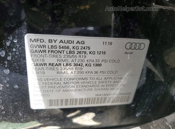 WA1ANAFY5L2040599 2020 AUDI Q5 Black Vista interior de 360 grados