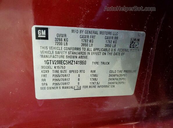 1GTV2MEC5HZ141860 2017 GMC SIERRA Red 