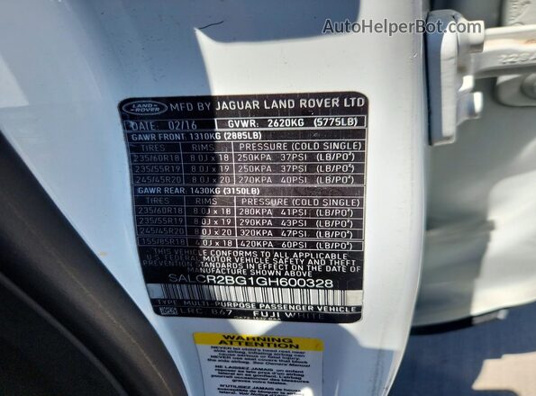 SALCR2BG1GH600328 2016 LAND ROVER DISCOVERY White 