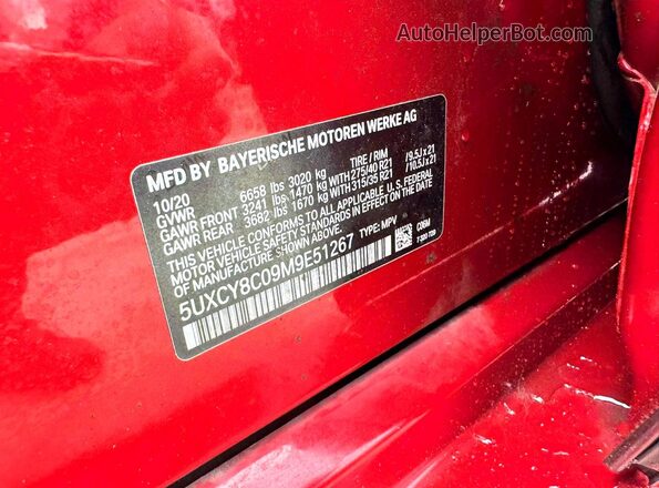 5UXCY8C09M9E51267 2021 BMW X6 Burgundy 