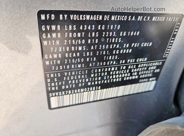 3VVSX7B26RM028814 2024 VOLKSWAGEN TAOS Silver 