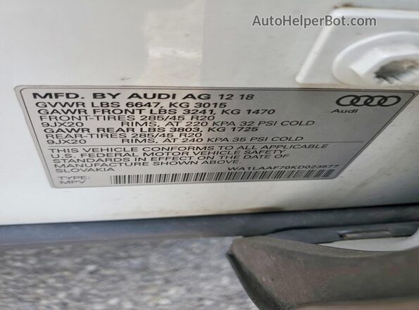 WA1LAAF70KD023577 2019 AUDI Q7 White სალონის 360-გრადუსიანი ხედი