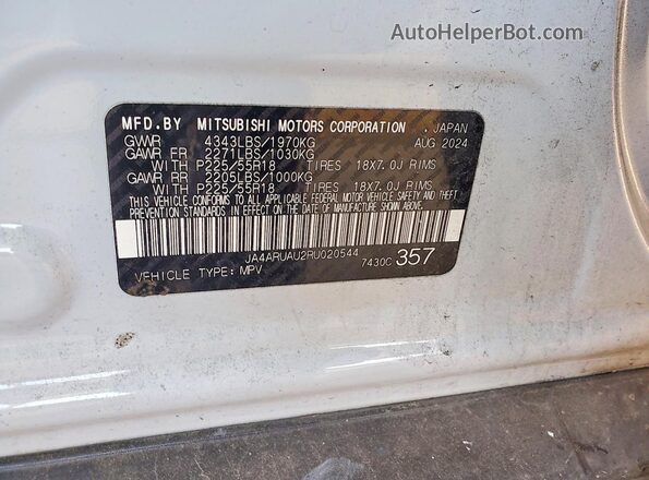 JA4ARUAU2RU020544 2024 MITSUBISHI OUTLANDER White 