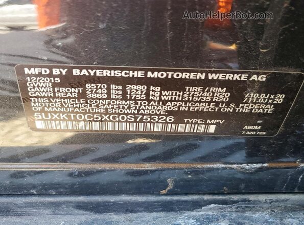 5UXKT0C5XG0S75326 2016 BMW X5 Black 360 interior view