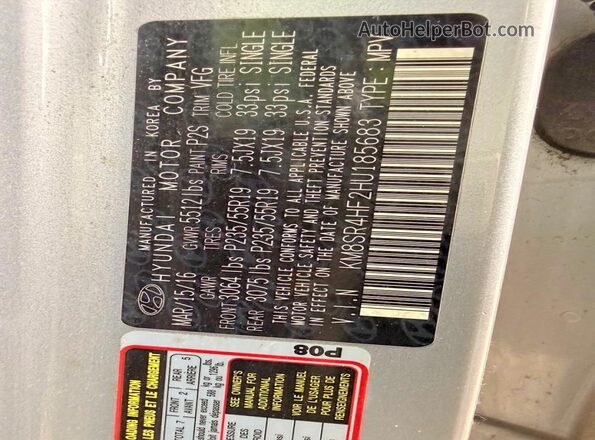 KM8SR4HF2HU185683 2017 HYUNDAI SANTA Gray Rear interior view