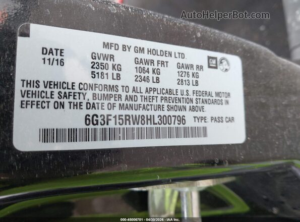6G3F15RW8HL300796 2017 CHEVROLET SS Черный Вид подкапотного пространства