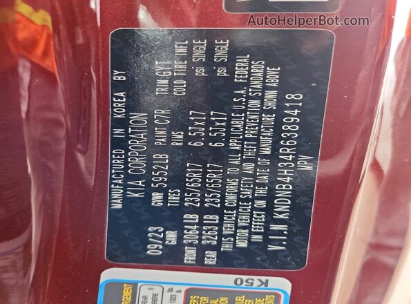 KNDNB4H34R6389418 2024 KIA CARNIVAL Red Vista interior de 360 grados