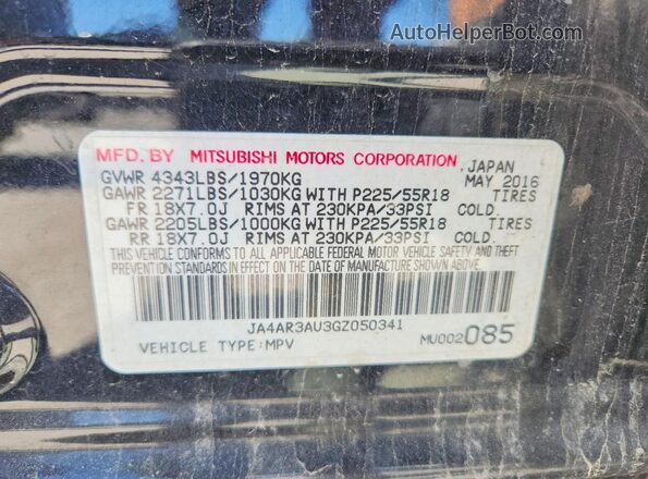 JA4AR3AU3GZ050341 2016 MITSUBISHI OUTLANDER Black 