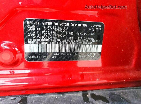 JA4AP3AU6JZ031358 2018 MITSUBISHI OUTLANDER Red 