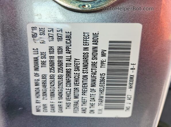 7FARW1H82JE036415 2018 HONDA CR-V Gray Панорамний вид салону 360°