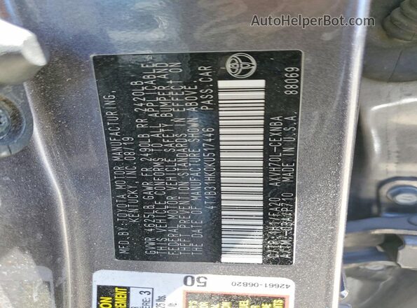 4T1B31HK0KU517446 2019 TOYOTA CAMRY Gray 