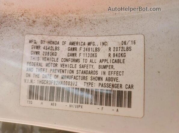 1HGCR3F92HA000373 2017 HONDA ACCORD White 