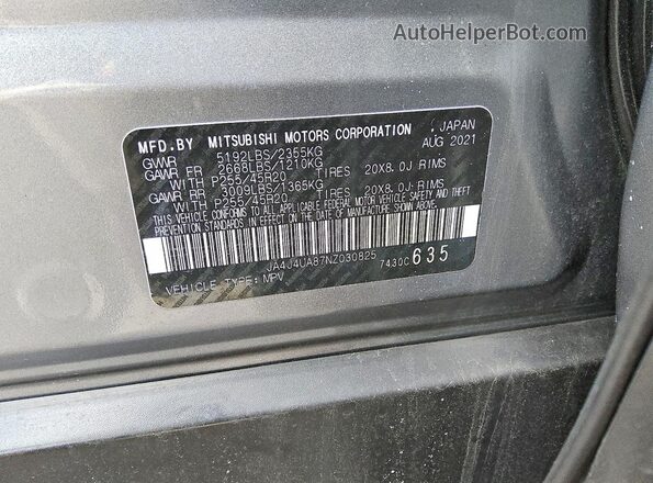 JA4J4UA87NZ030825 2022 MITSUBISHI OUTLANDER Charcoal 