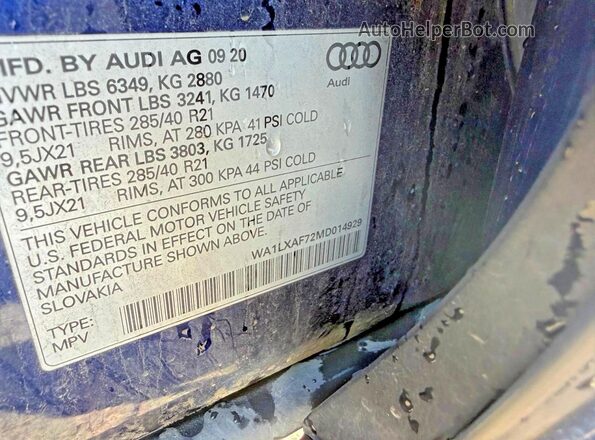 WA1LXAF72MD014929 2021 AUDI Q7 Blue Սալոնի հետևի տեսք