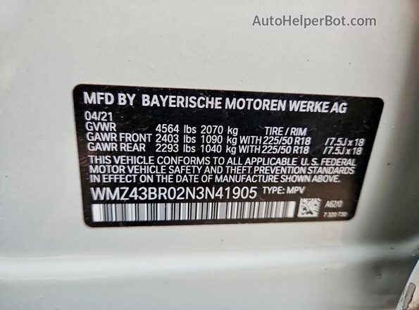 WMZ43BR02N3N41905 2022 MINI COOPER White Vista interior de 360 grados