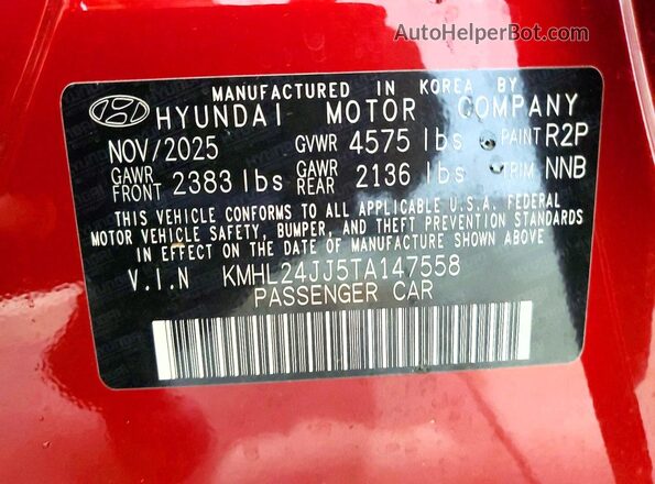 KMHL24JJ5TA147558 2026 HYUNDAI SONATA Red 