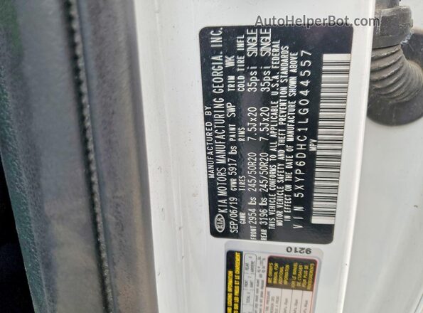 5XYP6DHC1LG044557 2020 KIA TELLURIDE Белый Вид наклейки с VIN-кодом