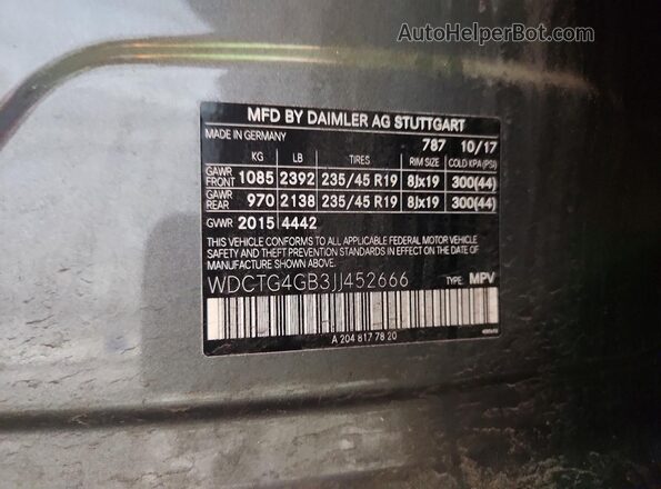 WDCTG4GB3JJ452666 2018 MERCEDES-BENZ GLA Gray 